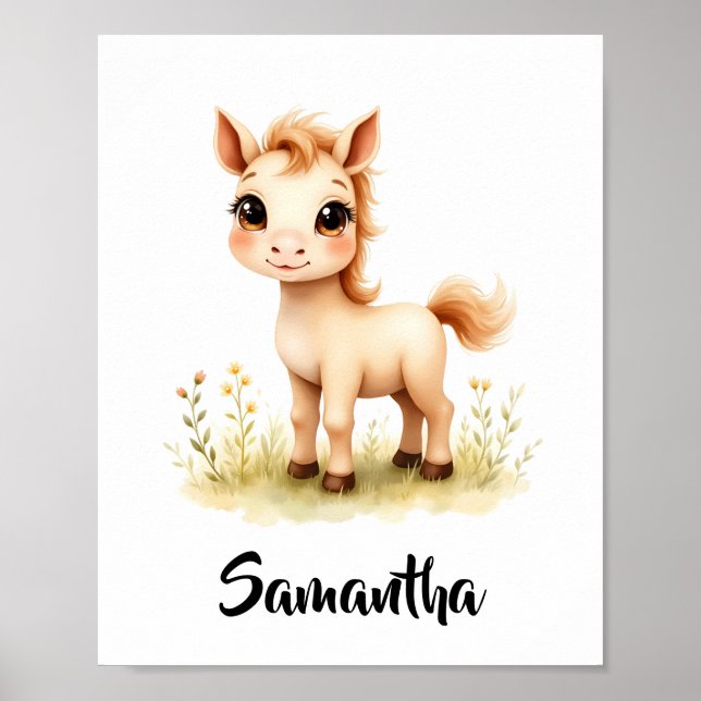 Cute Baby Horse Personlig Nursery Wall Art Poster (Framsidan)