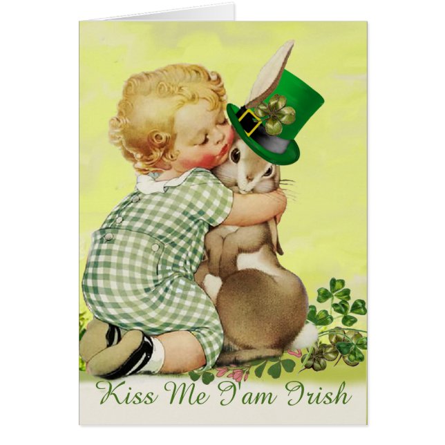 CUTE BABY HUGGING RABBIT Irish St. Patrick's Day Hälsningskort (Framsidan)