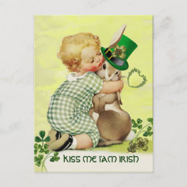 CUTE BABY HUGGING RABBIT Irish St. Patrick's Day Vykort