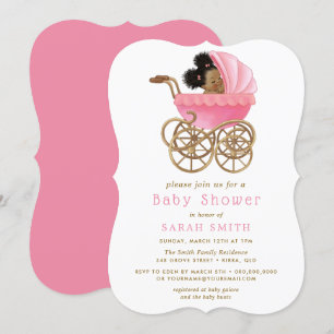 Cute Baby i Barnvagn Rosa Baby Shower inbjudan
