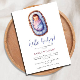 Cute Baby i Basket Neutral Baby Shower för könsneu Inbjudningar