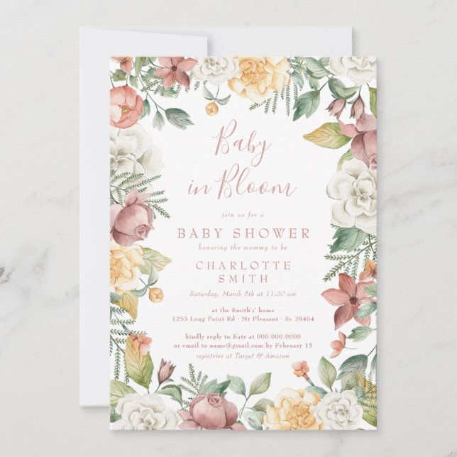 Cute Baby i Bloom Blommigt Girl Baby Shower Boho Inbjudningar (Framsida)