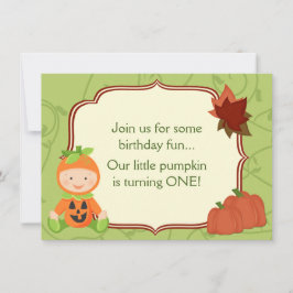 Cute Baby i Pumpkin Costume 1 Birthday Inbjudan