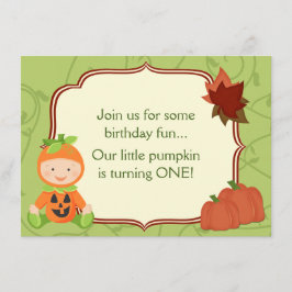 Cute Baby i Pumpkin Costume 1 Birthday Inbjudan