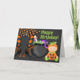 Cute Baby i Pumpkin Costume Halloween Birthday Kort