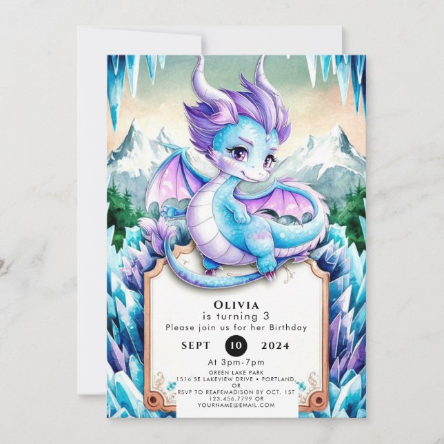 Cute Baby Ice Dragon Birthday Inbjudningar (Framsida)