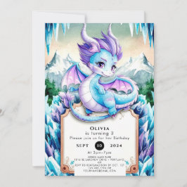 Cute Baby Ice Dragon Birthday Inbjudningar