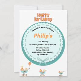 Cute baby in stroller birthday  inbjudningar