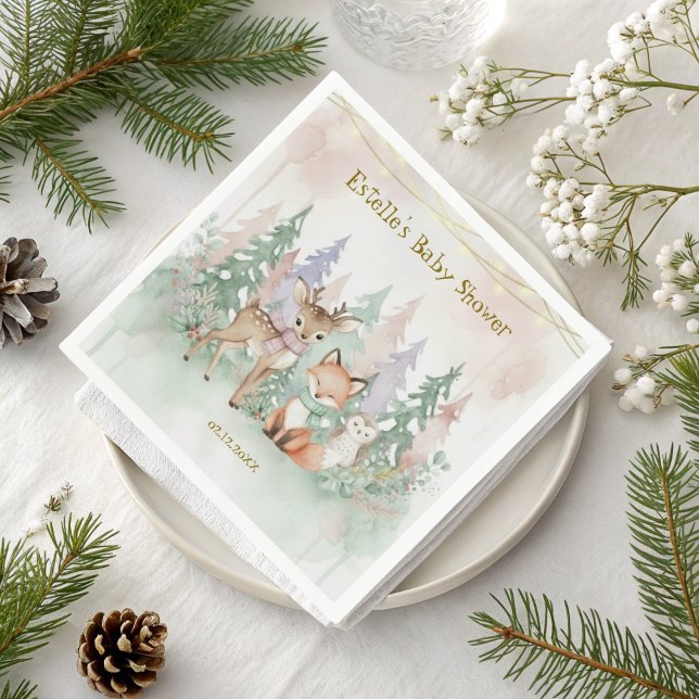 Cute Baby It's Cold Outside Winter Woodland Pappersservett (Skapare uppladdad)