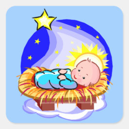 Cute Baby Jesus och Star Fyrkantigt Klistermärke