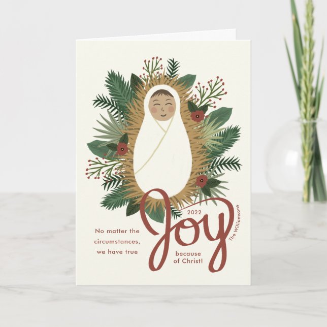 Cute Baby Jesus-skript Joy Ntivity jul Helgkort (Framsida)