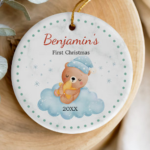 Cute baby-julblått nalle julgransprydnad keramik