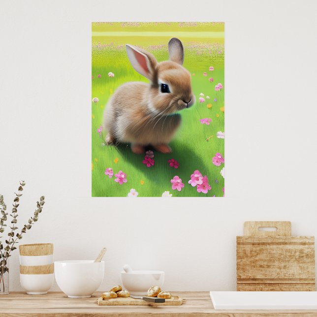Cute baby-kanin i en blomma poster (Kök)