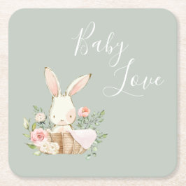 Cute Baby Kärlek Bunny Rabbit Baby Shower Underlägg Papper Kvadrat