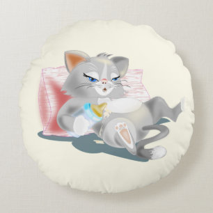 Cute Baby Kattunge Rund Kudde