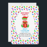 Cute Baby/Kid Birthday Inbjudningar<br><div class="desc">Cute Elf som har en presentlåda och flerfärgade björnsvets första baby-födelsedagsinbjudan. Texter och nummer redot ska vara personlig för alla barnåldrar!</div>