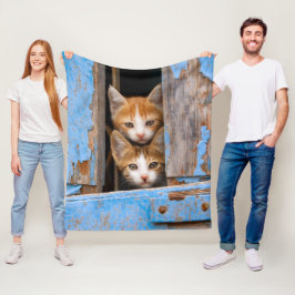 Cute baby kittens i ett gammalt blått fönster i vi fleecefilt