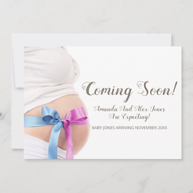 Cute Baby-klumpen med Rosett band kommer snart Gra Meddelande (Framsida)