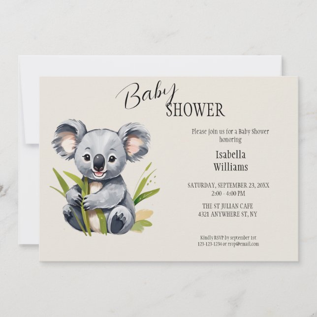 Cute Baby Koala Baby Shower Inbjudningar (Framsida)