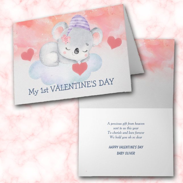 Cute Baby Koala Bear First Valentine Day Helgkort (Skapare uppladdad)