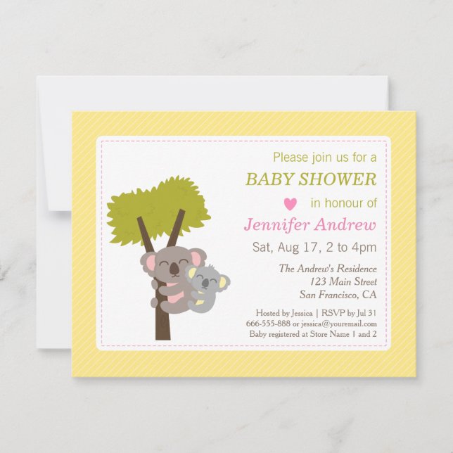 Cute Baby Koala Bear och Mamma Baby Shower Inbjudningar (Framsida)