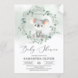 Cute baby koala grönt eucalyptus Baby Shower Inbjudningar