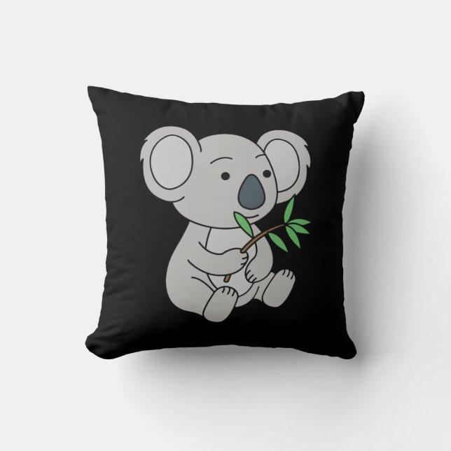 Cute Baby Koala med eukalyptus Löv Kudde (Framsida)