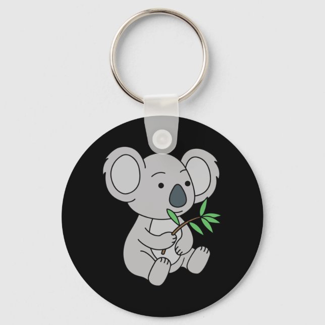 Cute Baby Koala med eukalyptus Löv Nyckelring (Framsida)