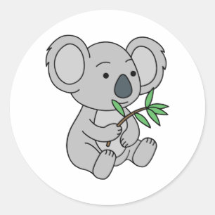 Cute Baby Koala med eukalyptus Löv Runt Klistermärke