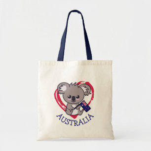 Cute baby koala som håller Aussie flagga och hjä Tygkasse