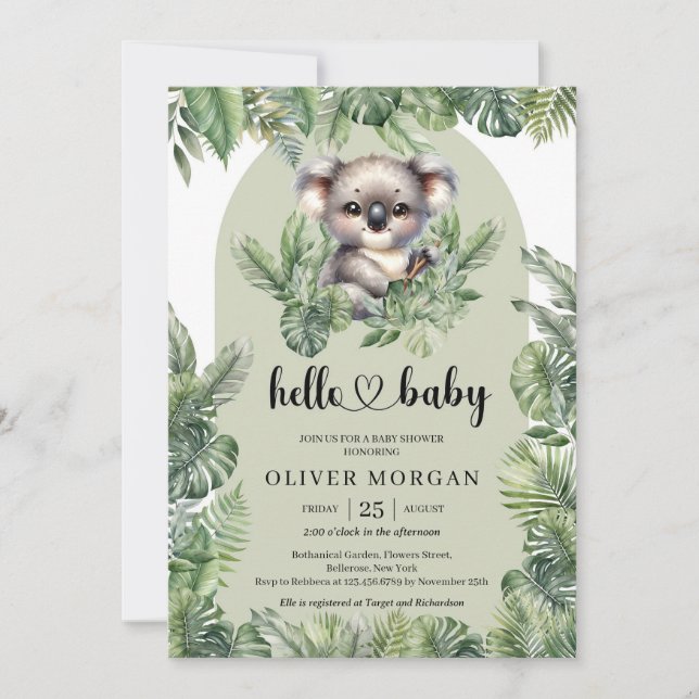 Cute baby koala Watercolor tropiEnergiy Inbjudningar (Framsida)