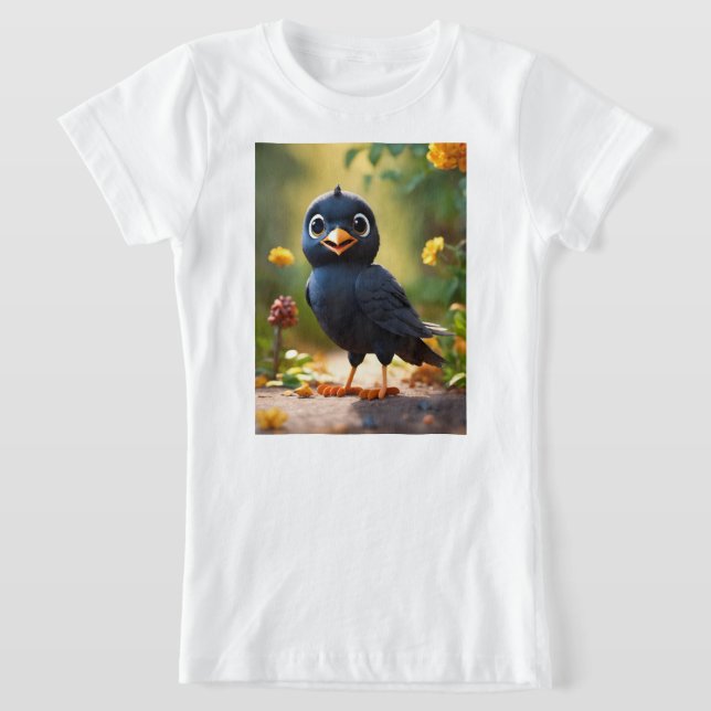 Cute Baby Kråka med Cute Ögon T-Shirt (Laydown)