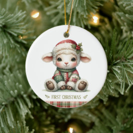 Cute Baby Lamb First Christmas Keepsake Photo Julgransprydnad Keramik