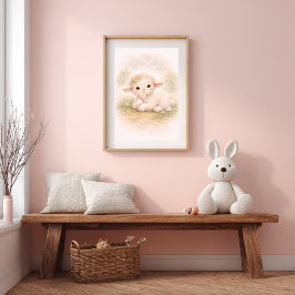 Cute Baby Lamb & Flower Nursery Room Kids Poster