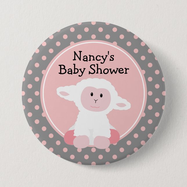 Cute Baby Lamb med Polka dots Baby Shower Knapp (Framsida)