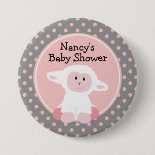Cute Baby Lamb med Polka dots Baby Shower Knapp