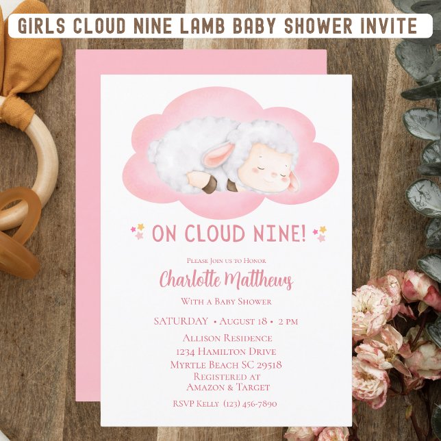 Cute Baby Lamb moln nio babyskor Inbjudningar (Skapare uppladdad)