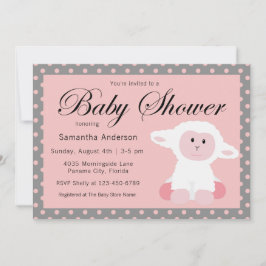Cute Baby Lamb och Polka dots Baby Shower Inbjudningar