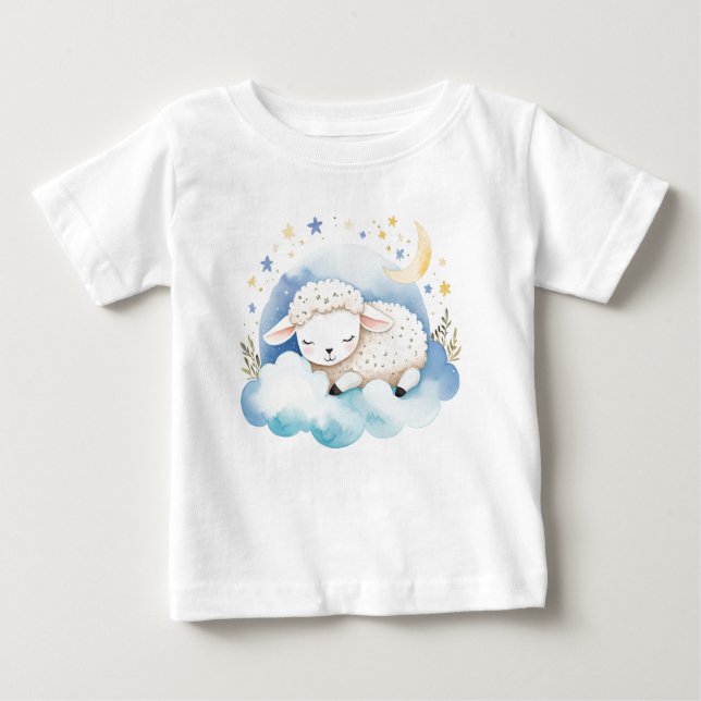 Cute Baby Lamb på Måne - T Shirt (Framsida)