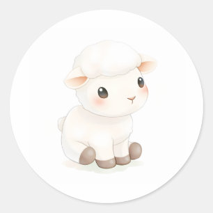 Cute Baby Lamb Sticker Watercolor Illustration Runt Klistermärke