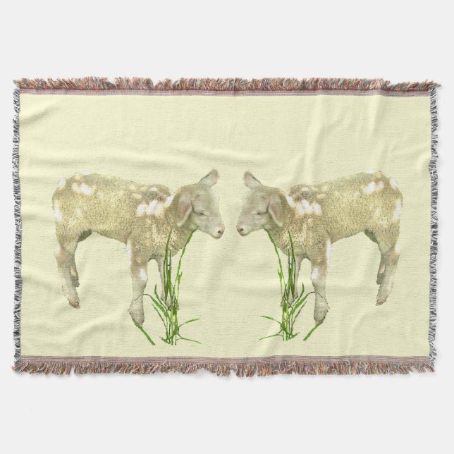 Cute Baby Lambs på Gult Throw Blanket Mysfilt (Framsidan)
