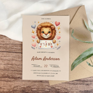 Cute Baby Lejon - Det är en pojk-safari-babystölde Inbjudningar