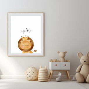 Cute Baby Lejon Explore Nursery Poster