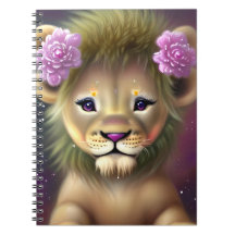 Cute Baby Lejon med Rosa Flowers Graphic