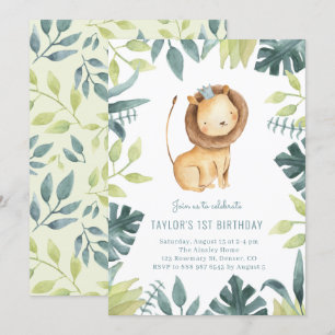 Cute Baby Lejon Prince Tropical Jungle Birthday Inbjudningar