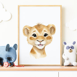 Cute Baby Lejon Safari Nursery Wall Art Poster