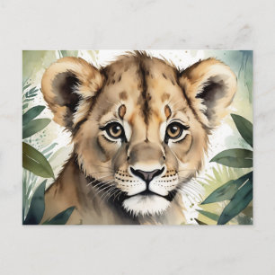 Cute Baby Lejona Ansikte Porträtt i Jungle, minima Vykort