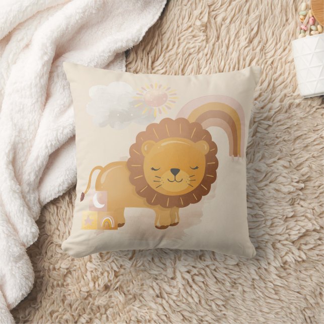 Cute Baby Lejona Unge och Boho Rainbow på Soft Bei Kudde (Filt)