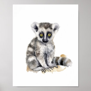 Cute baby lemur, vattenfärg poster