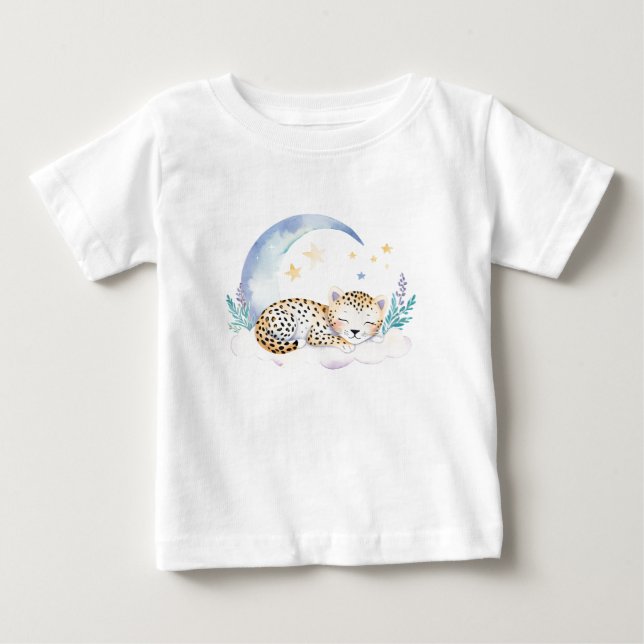 Cute Baby Leopard på Måne - T Shirt (Framsida)